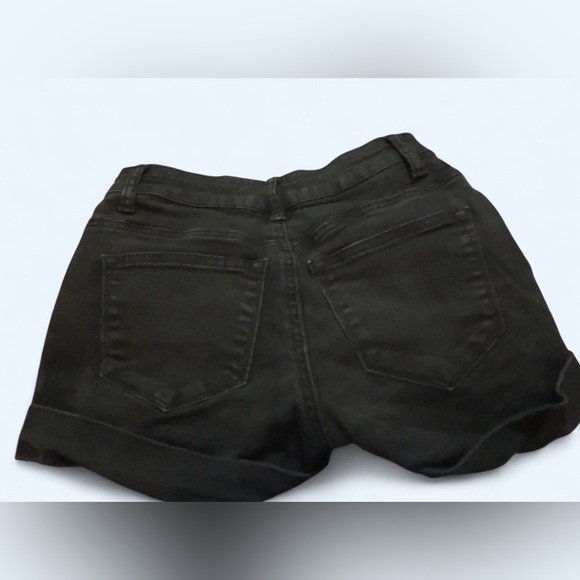 KanCan Black Distressed Denim Shorts | Size 23 | Cuffed Hem - Picture 4 of 6